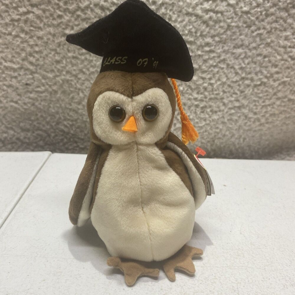 Authentic TY Beanie Baby WISE the owl class of ‘98 Retired Tag Error & Hat Error